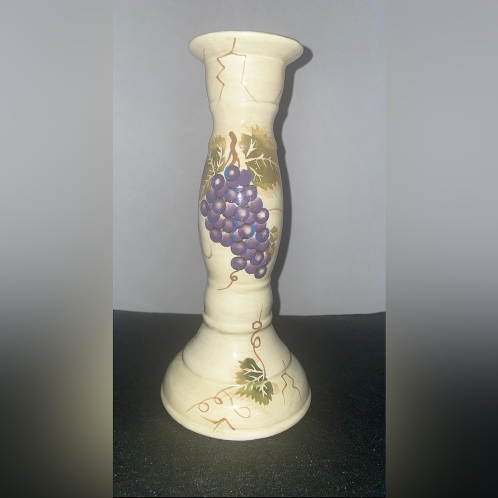 Cabernet Purple Grapes Candlestick Holder 9.5” Tabletops Unlimited Hand Painted